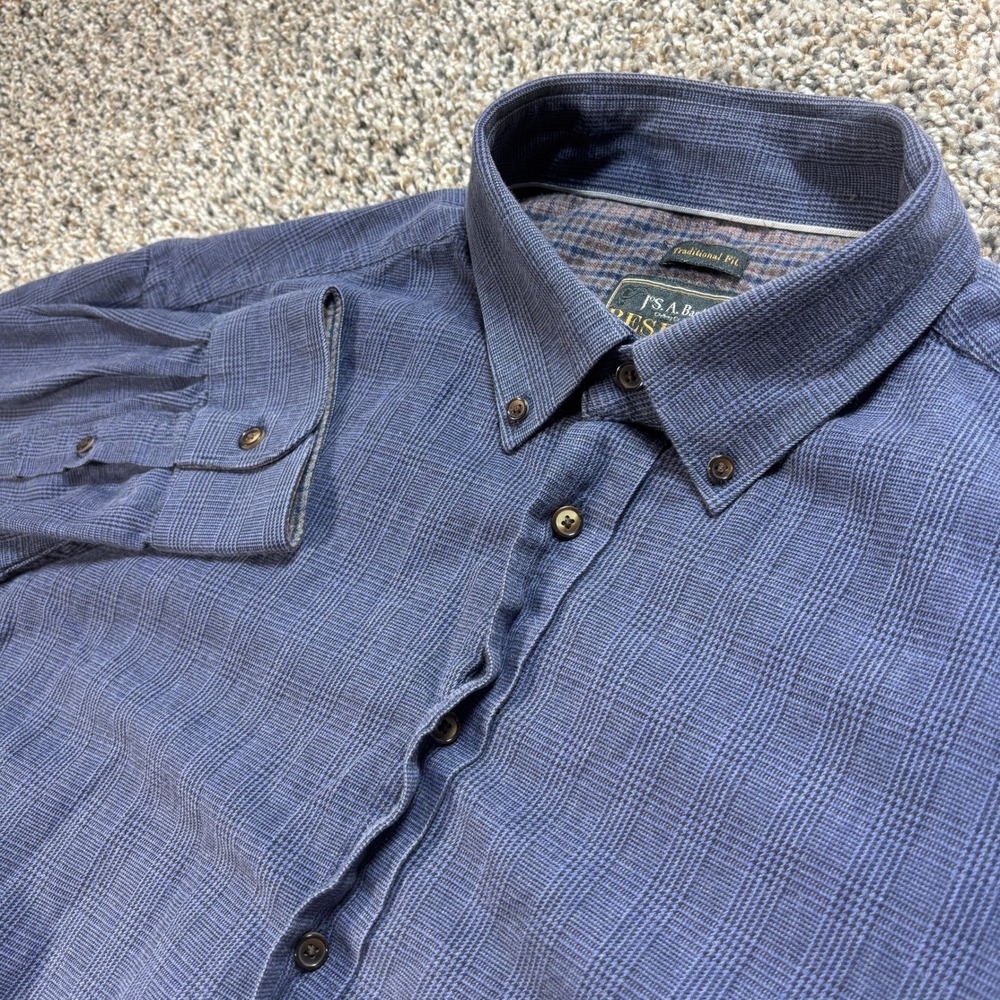 Jos A Bank Reserve Men's XL Button Down Shirt Blue Glen Plaid Cotton Cashmere